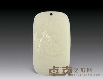 清 白玉刻“张骞乘槎”纹珮 6×3.6cm